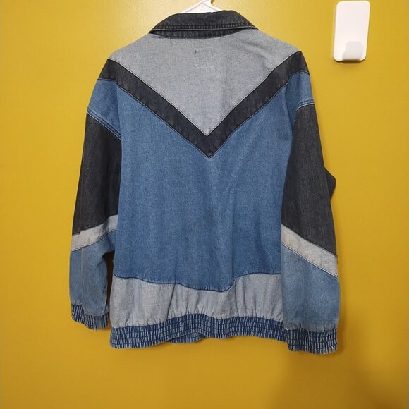 Wild Fable Heavyweight Colorblock Denim Bomber Jacket XL Retro 90s Winter - Picture 6 of 6